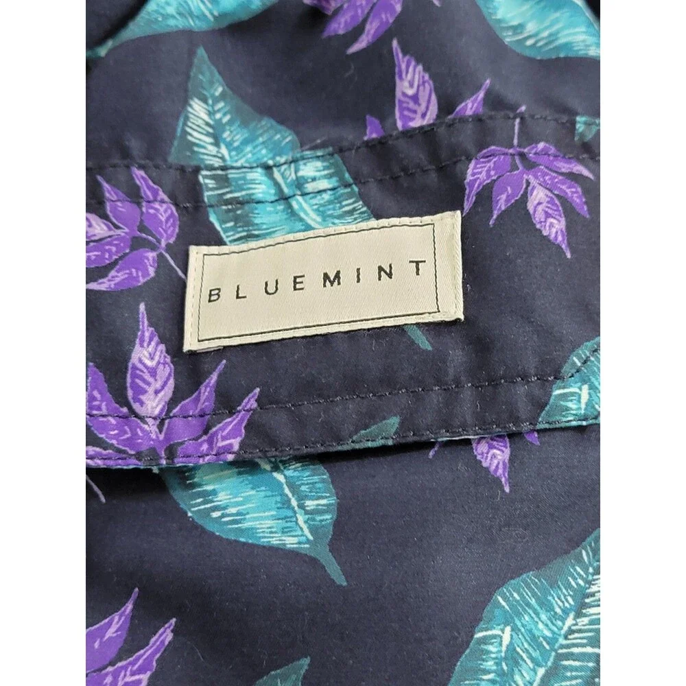 BLUEMINT Men's Large(?) Light Fabric Swim Shorts Blue Feather Print Trunks EUC‎